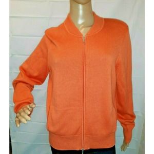 Talbots Cotton Stretch Zip Cardigan Sweater Large